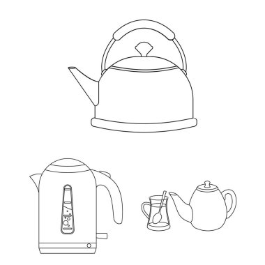 Kettle ve çay işareti yalıtılmış nesne. Su ısıtıcısı ve web için elektrik hisse senedi simgesi toplama.
