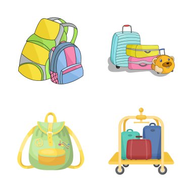 Yalıtılmış nesne ve sırt çantası oturum açın. Toplama ve paketi hisse senedi vektör çizim.