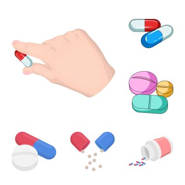Hap ve tıp simge vektör tasarımı. Vitamin ve pill hisse senedi vektör çizim topluluğu.