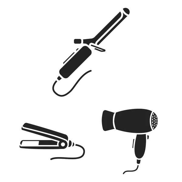 Diseño vectorial del logotipo del cabello y el secador de pelo. Conjunto de pelo y alisador símbolo de stock para web . — Archivo Imágenes Vectoriales