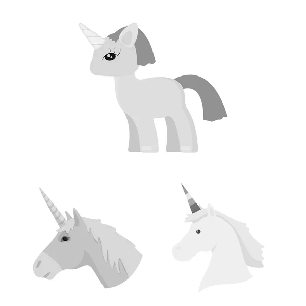 Terisolasi objek unicorn dan logo lucu. Set unicorn dan vektor hewan ilustrasi . - Stok Vektor