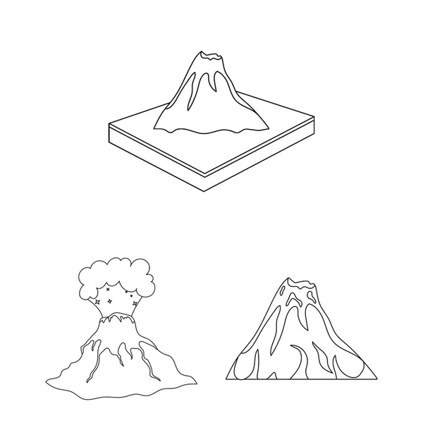 Diseño vectorial de volcán y símbolo de lava. Colección de volcán y magma símbolo de stock para la web . — Archivo Imágenes Vectoriales