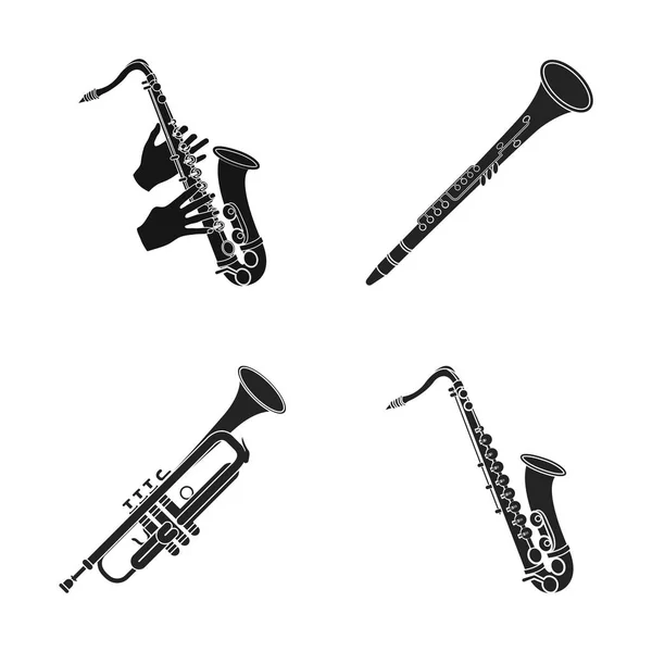 Diseño vectorial de trompeta y símbolo de latón. Colección de trompeta y saxofón stock vector ilustración . — Vector de stock