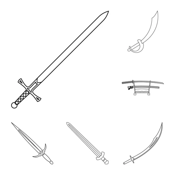 Ilustración vectorial del icono de espada y hoja. Colección de espada y símbolo de juego de acción para la web . — Vector de stock