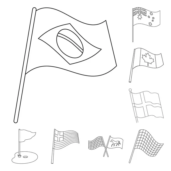 Vektorillustration der Welt und des Flaggenzeichens. Set von Welt- und Bändchensymbolen für das Web. — Stockvektor