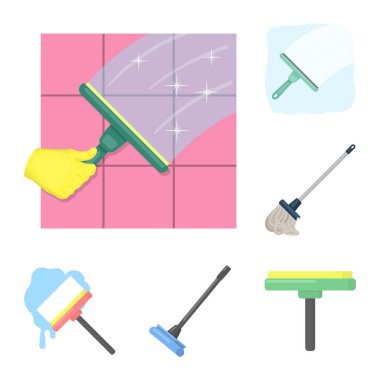 Paspas ve süpürge işareti yalıtılmış nesne. Paspas ve temiz hisse senedi vektör çizim koleksiyonu.