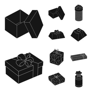 Karton ve teslimat simge vektör Illustration. Hisse senedi için karton ve etiket vektör simge topluluğu.