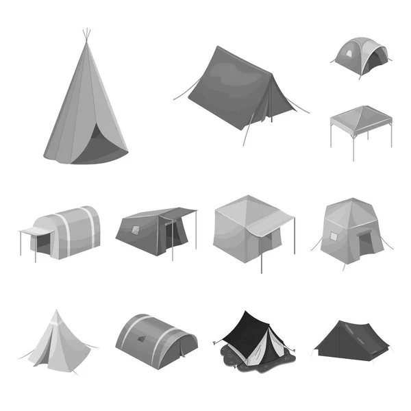 Векторная иллюстрация палатки и символа лагеря. Коллекция тентовых и лесных символов для паутины . — стоковый вектор
