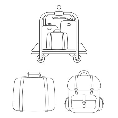 Yalıtılmış nesne ve sırt çantası oturum açın. Set ve hisse senedi vektör çizim paketi.