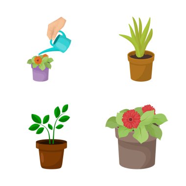 Vektör tasarım bitki ve çiçek işareti. Bitki ve pot hisse senedi vektör çizim seti.