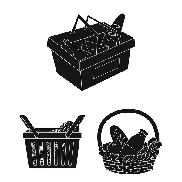 Isolerade objekt av mat och vagn-logotypen. Uppsättning av mat och stormarknad aktiesymbol för webben. — Stock vektor