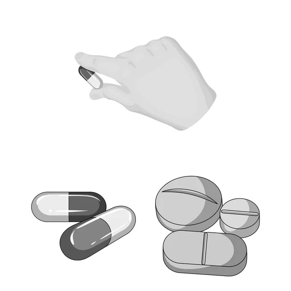 Isolerade objekt av piller och medicin-ikonen. Samling av p-piller och vitamin aktiesymbol för webben. — Stock vektor