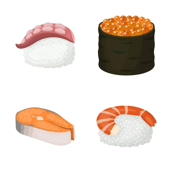 Vektor ilustrasi sushi dan tanda ikan. Collection of sushi and cuisine vector illustration . - Stok Vektor