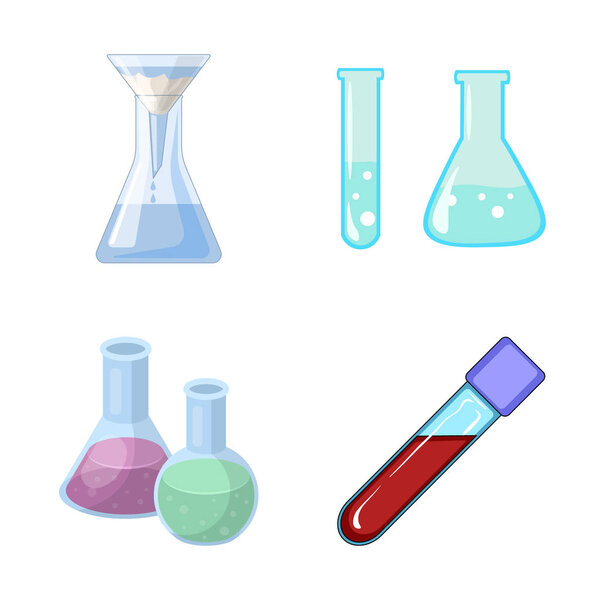 Vector illustration of flask and laboratory sign. Collection of flask and equipment vector icon for stock.