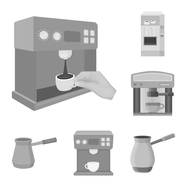 커피와 기계 부호의 벡터 디자인입니다. 웹에 대 한 커피와 부엌 주식 기호 모음. — 스톡 벡터