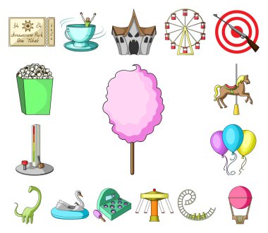 Set koleksiyonu tasarım için eğlence parkı karikatür simgeler. Cihazları ve mekanlarına sembol stok web illüstrasyon vektör.