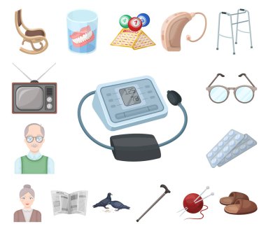 Set koleksiyonu tasarım için insan yaşlılık karikatür simgeler. Emekli, hayat vektör simge stok web resimde nokta.