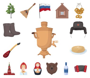 Ülke Rusya, seyahat karikatür simgeleri set koleksiyonu tasarım için. Sembol stok web illüstrasyon vektör konumlar ve özellikleri.