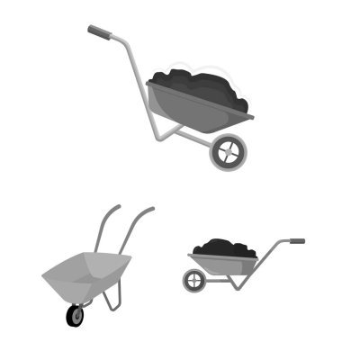 El arabası ve kir işareti vektör tasarımı. El arabası ve barrow hisse senedi vektör çizim seti.