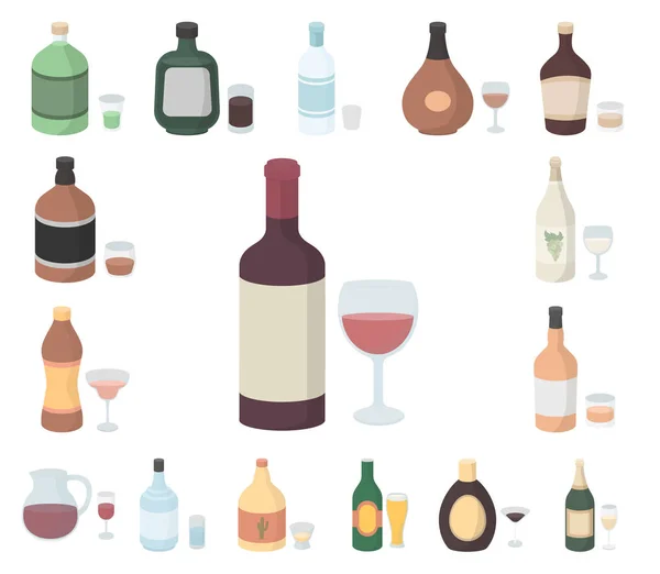 Tipos de ícones de desenhos animados de álcool na coleção de conjuntos para design. Álcool em garrafas símbolo vetorial web ilustração . — Vetor de Stock