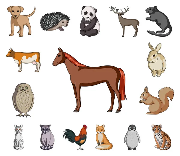 Realistic animals cartoon icons in set collection for design. Wild and domestic animals vector symbol stock web illustration. — Stock Vector