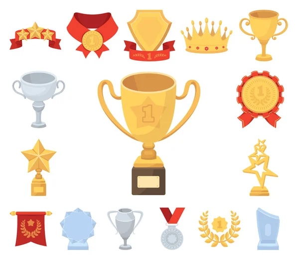 Premios y trofeos iconos de dibujos animados en la colección de conjuntos para el diseño.Recompensa y logro vector símbolo stock web ilustración . — Archivo Imágenes Vectoriales