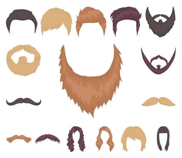 Bigode e barba, penteados desenhos animados ícones na coleção de conjuntos para design. Elegante corte de cabelo vetor símbolo web ilustração . — Vetor de Stock