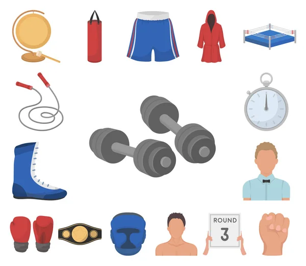 Boxing extreme sports cartoon icons in set collection for design. Boxer and attributes vector symbol stock web illustration. — Stock Vector