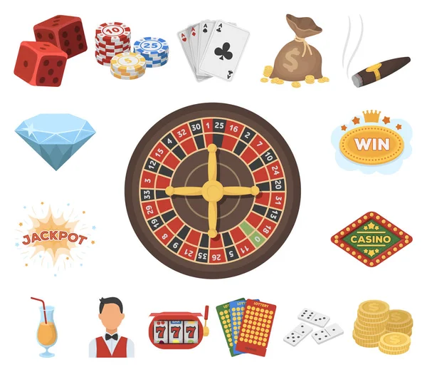 Casino y juegos de azar iconos de dibujos animados en la colección de conjuntos para el diseño. Casino y equipo vector símbolo stock web ilustración . — Archivo Imágenes Vectoriales