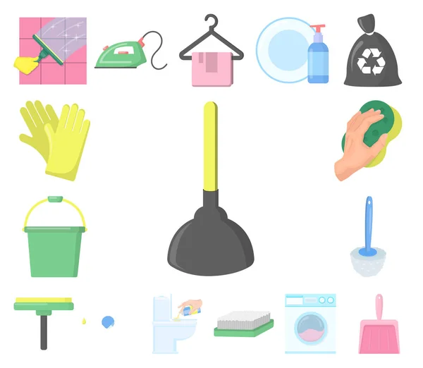 Cleaning and maid cartoon icons in set collection for design. Equipment for cleaning vector symbol stock web illustration.