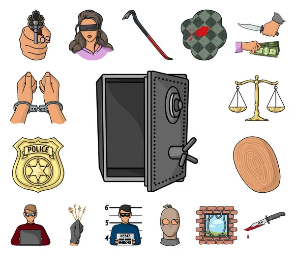 Crimen y castigo iconos de dibujos animados en la colección de conjuntos para design.Criminal vector símbolo stock web ilustración . — Archivo Imágenes Vectoriales