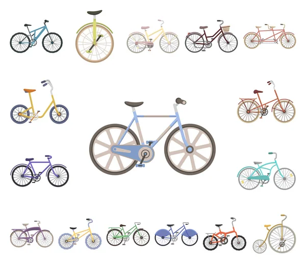 Çeşitli Bisiklet set koleksiyonu tasarım için simgeleri karikatür. Ulaşım vektör simge stok web örnek tür. — Stok Vektör