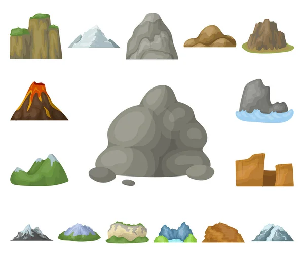 Различные горы иконки мультфильмов в коллекции для design.Mountains и ландшафтных векторных символов веб-иллюстрации . — стоковый вектор