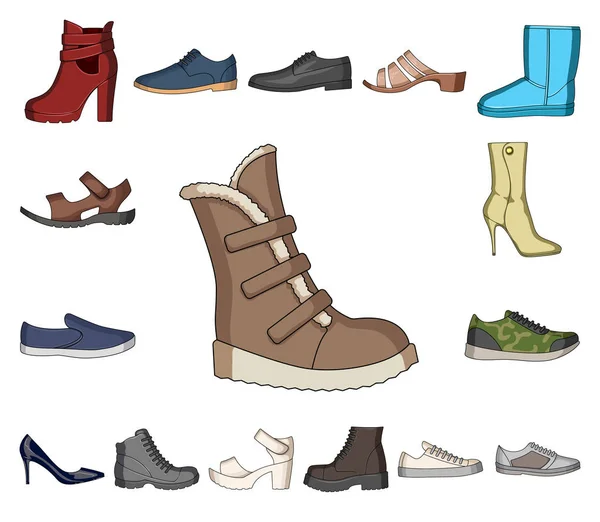 Verschiedene Schuhe Cartoon-Icons in Set-Kollektion für Design. Herren und Frauen Schuhe Vektor Symbol Stock Web Illustration. — Stockvektor
