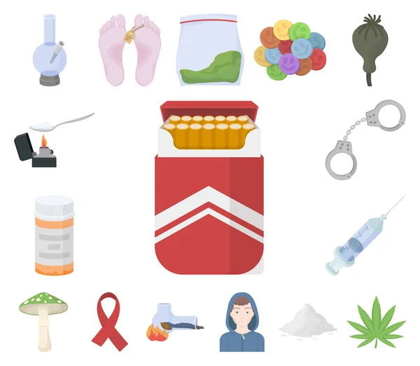 Drug addiction and attributes cartoon icons in set collection for design. Addict and Drug vector symbol stock web illustration. — Stock Vector