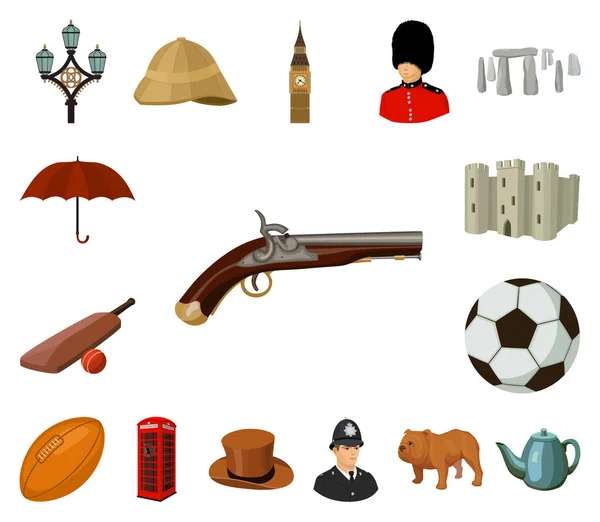 País de Inglaterra iconos de dibujos animados en la colección de conjuntos para design.Travel y atracciones vector símbolo stock web ilustración . — Vector de stock