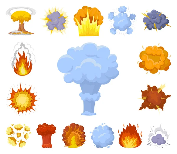 Farklı patlamalar set koleksiyonu tasarım için simgeleri karikatür. Flash ve alev vektör simge stok web çizim.