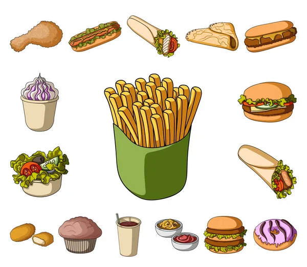 Fast food cartoon icons in set collection for design.Food from semi-finished products vector symbol stock web illustration. — Stock Vector