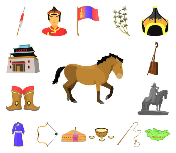 Pays Mongolie icônes de dessin animé dans la collection set pour design.Territory et point de repère vectoriel symbole stock web illustration . — Image vectorielle