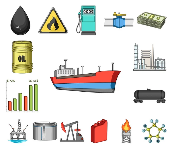 Icônes de dessin animé de l'industrie pétrolière dans la collection de jeu pour la conception. Matériel et production d'huile symbole vectoriel stock illustration web . — Image vectorielle