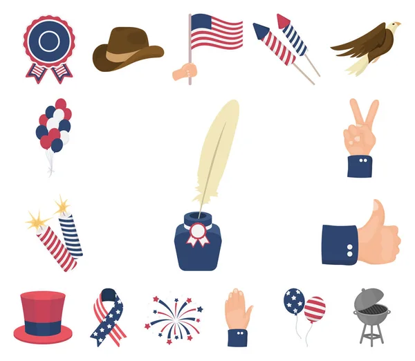 Dag van Patriot, vakantie cartoon pictogrammen in set collectie voor design. Amerikaans traditie vectorillustratie symbool voorraad web. — Stockvector