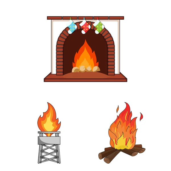 Isolerade objekt av avfyra och flamma symbol. Uppsättning av eld och fireball vektor ikonen för lager. — Stock vektor