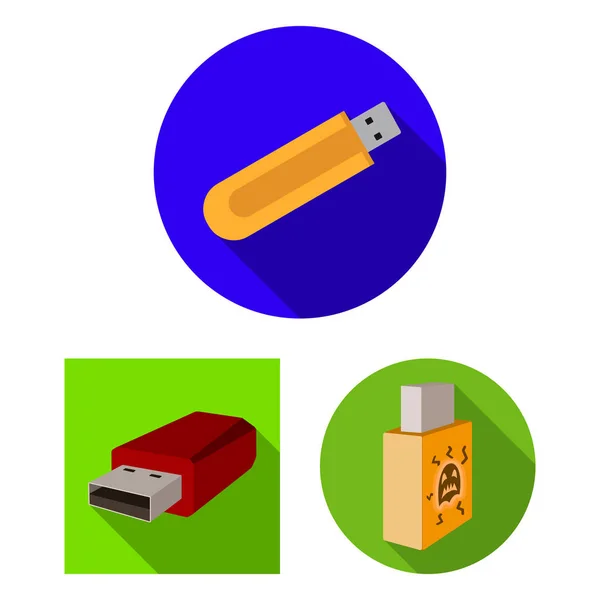 Ilustração vetorial de usb e logotipo da unidade. Conjunto de usb e salto símbolo de estoque para web . — Vetor de Stock