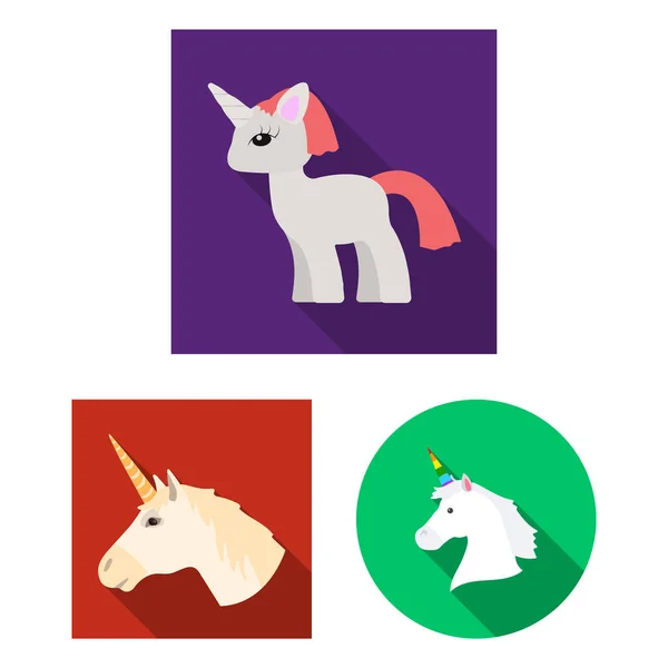 Vektor ilustrasi unicorn dan simbol lucu. Set unicorn dan hewan simbol saham untuk web . - Stok Vektor