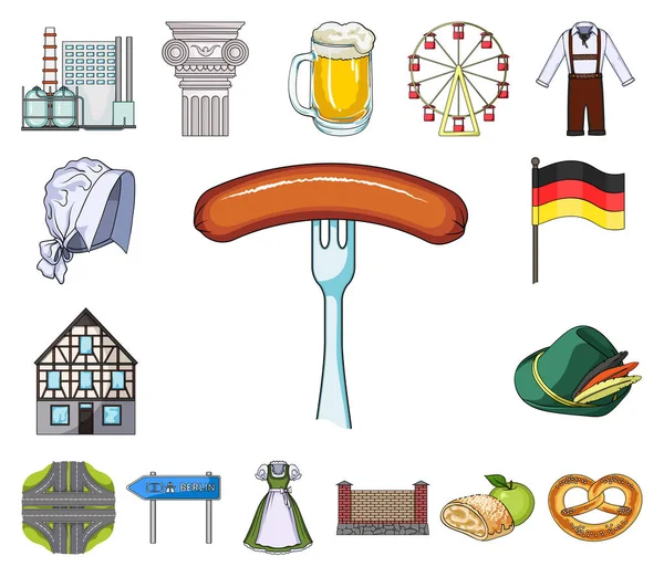 Land Duitsland cartoon pictogrammen in set collectie voor design. Duitsland en landmark symbool voorraad web vectorillustratie. — Stockvector