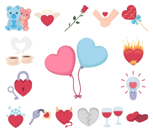 Ícones de desenhos animados de relacionamento romântico na coleção de conjuntos para design. Amor e amizade símbolo vetorial ilustração web stock . — Vetor de Stock