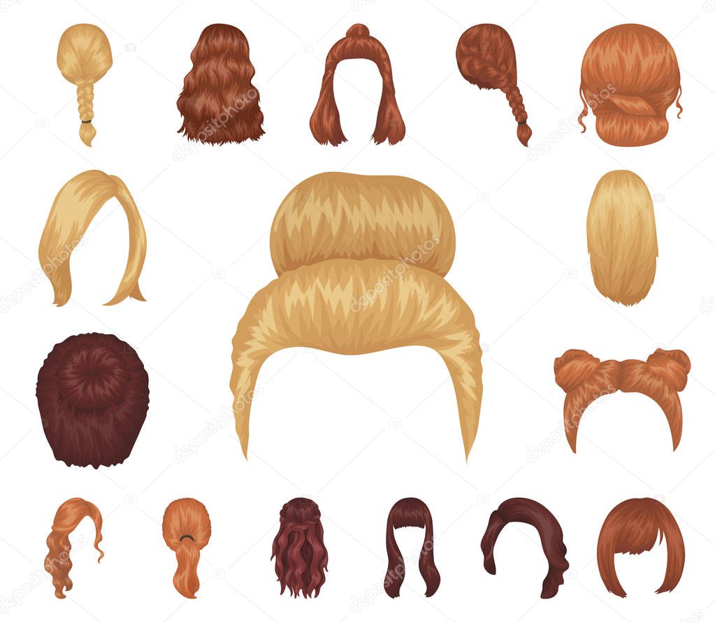 Female hairstyle cartoon icons in set collection for design. Stylish haircut vector symbol stock web illustration.