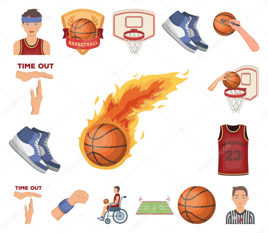 Basketball and attributes cartoon icons in set collection for design.Basketball player and equipment vector symbol stock  illustration.
