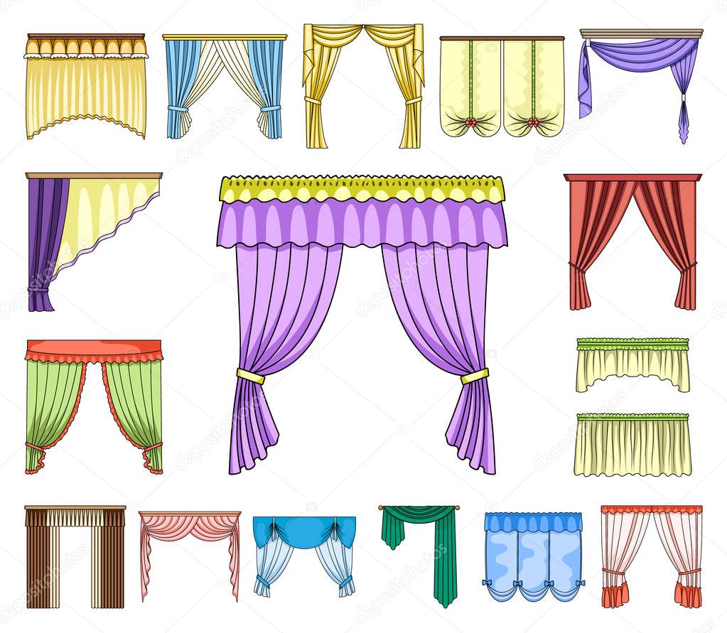 Different kinds of curtains cartoon icons in set collection for design. Curtains and lambrequins vector symbol stock  illustration.