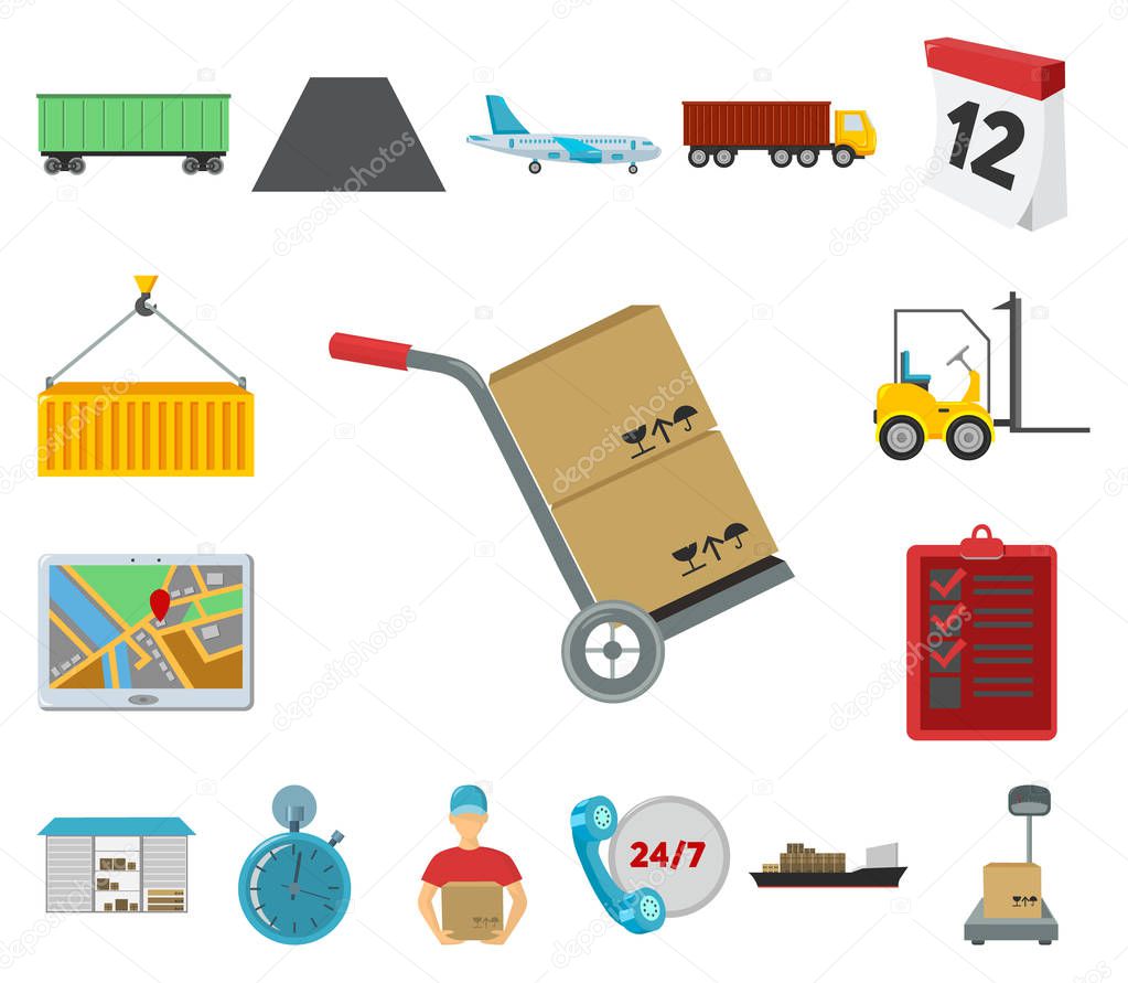 Logistics service cartoon icons in set collection for design. Logistics and equipment vector symbol stock web illustration.